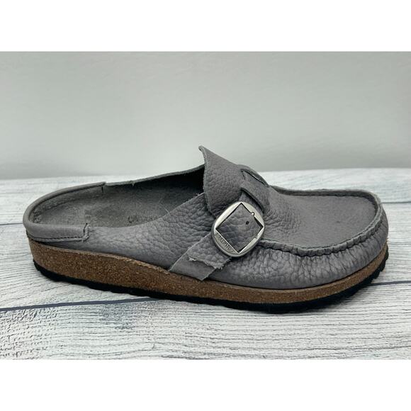Birkenstock Womens Gray Leather Adjustable Strap Buckley Moccasin Clogs Size 37 - Picture 1 of 10